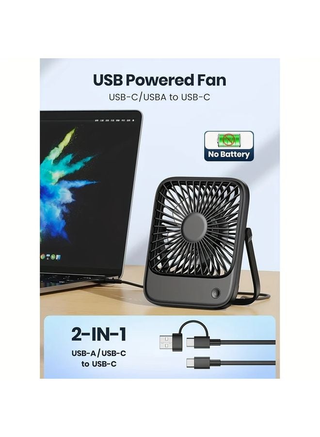 مروحة مكتبية سوداء مضغوطة مربعة تعمل بالطاقة عبر USB، 5 سرعات، هادئة، محمولة وقابلة للطي للمكتب والسفر - Image 2
